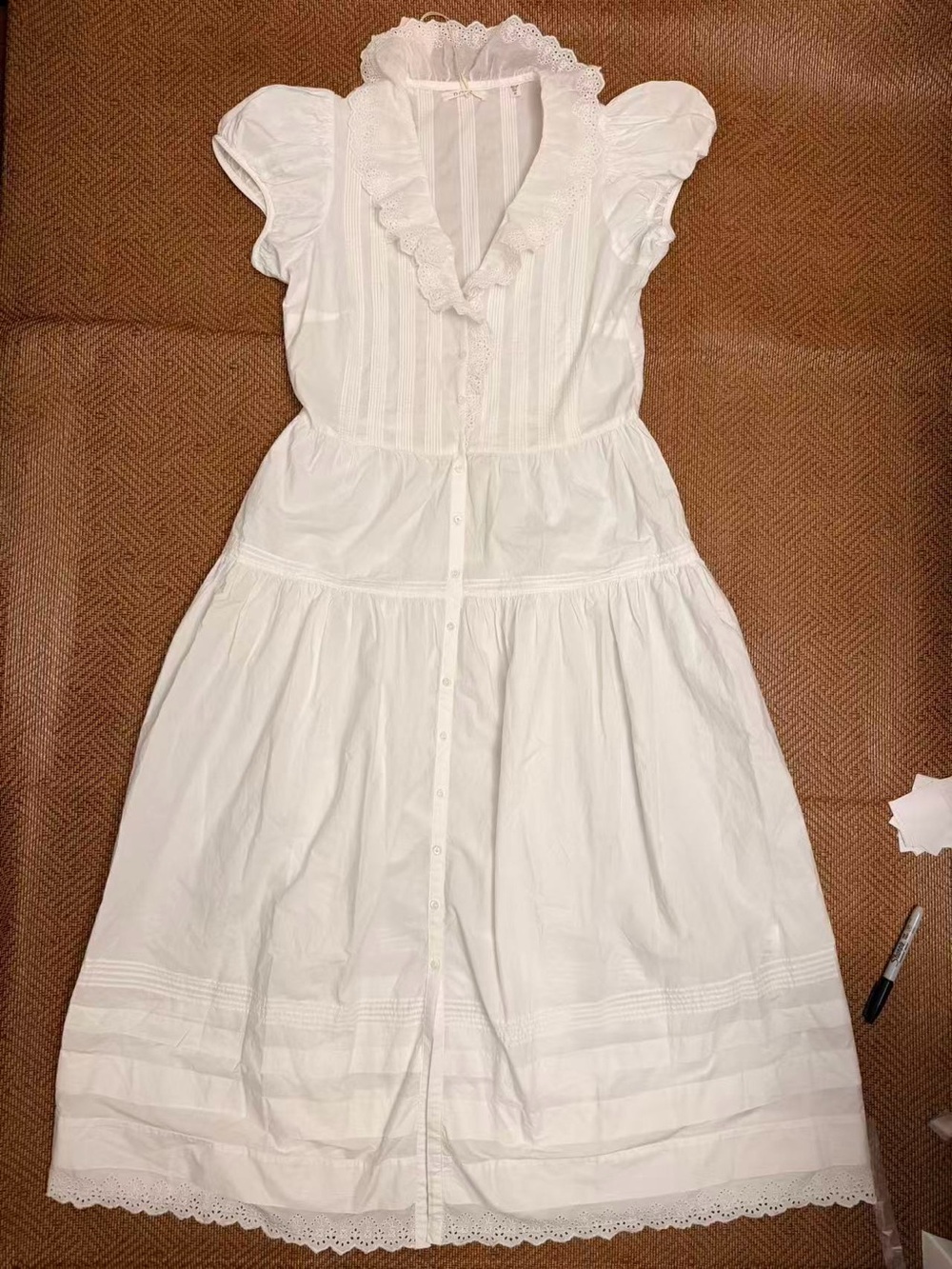 Doen White Cotton Lace-Trim Maxi Dress